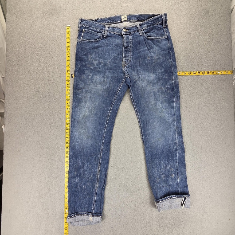 Lee Jeans Mens 38x32 Blue Selvedge Daren Button Fly Stretch Regular Straight Y2K